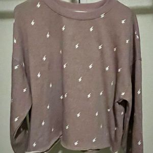 Hippie Rose Round Neck Sweater, Purple with White designs, New without tags